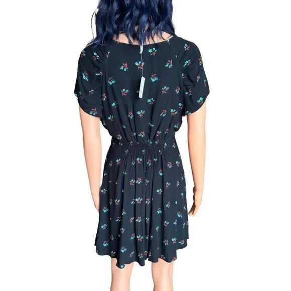 NWT Free People Everyone's Favorite Mini Dress S Black Floral Tie Front Boho - Picture 7 of 8